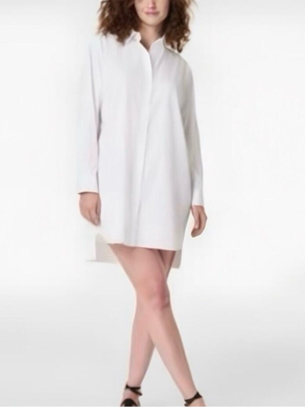 Spanx Women’s Short White Minimal Long Sleeve Shirt Dress. Medium